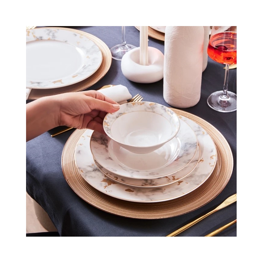 Фарфоровый обеденный набор из 24 предметов, белый/серый