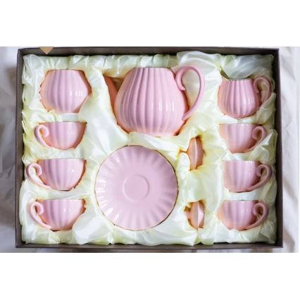 Фарфоровый кофейный сервиз, 15 предметов, розовый