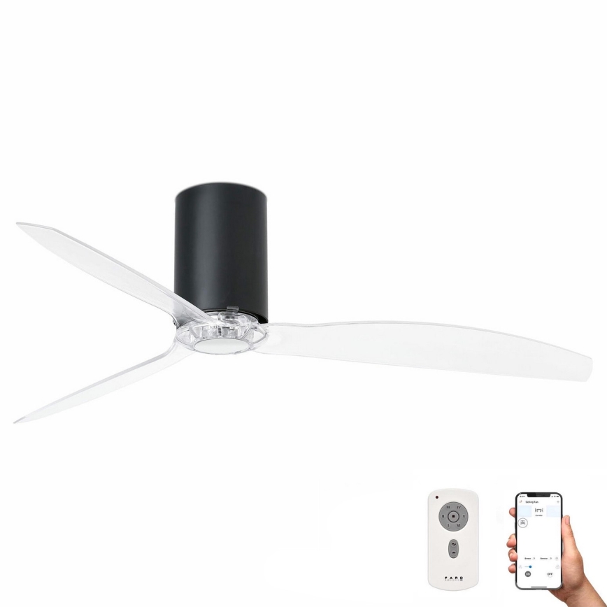 FARO 32041WP - Потолочный вентилятор MINI TUBE FAN M черный/прозрачный диаметр 128 см SMART + дистанционное управление