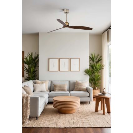 FARO 33398WT - стельовий вентилятор JUST FAN M діаметр 128 см коричневий/латунь Wi-Fi Tuya + пульт дистанційного керування