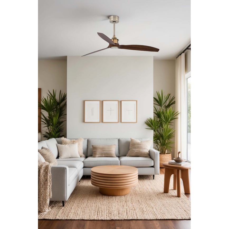 FARO 33398WT - стельовий вентилятор JUST FAN M діаметр 128 см коричневий/латунь Wi-Fi Tuya + пульт дистанційного керування
