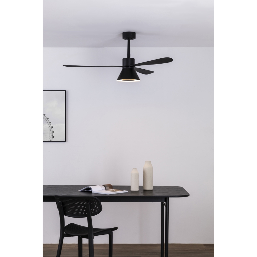 FARO 33761WT-23 - Светодиодный потолочный вентилятор с регулированием яркости AMELIA L CONE LED/20W/230V 2700/3500/5000K черный диаметр 132 см Wi-Fi Tuya + дистанционное управление