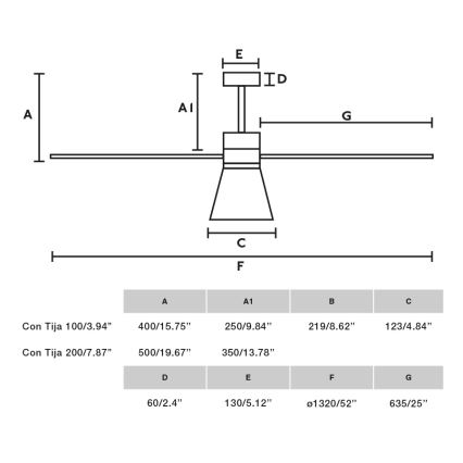 FARO 33761WT-23 - Светодиодный потолочный вентилятор с регулированием яркости AMELIA L CONE LED/20W/230V 2700/3500/5000K черный диаметр 132 см Wi-Fi Tuya + дистанционное управление