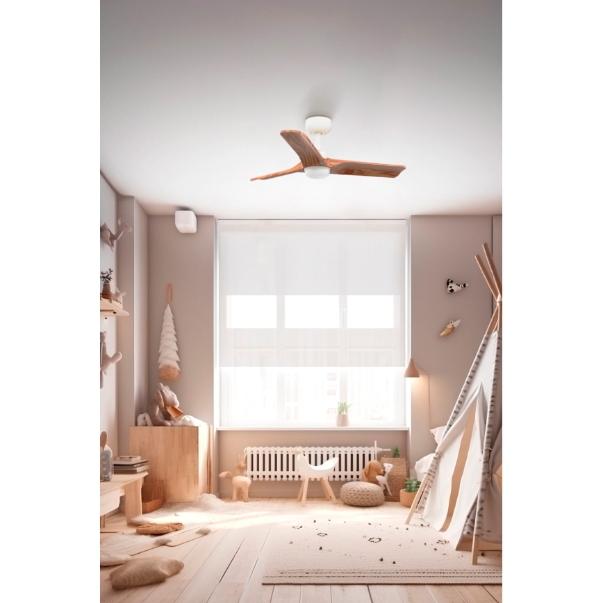 FARO 33805-1TW - диммируемый светодиодный потолочный вентилятор HEYWOOD S LED, 10 Вт/230 В, 2700/3000/4000 К, дерево/белый, диаметр 90 см + дистанционное управление
