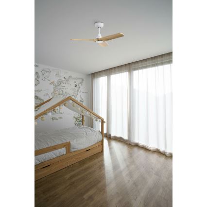 FARO 33805WT - Стельовий вентилятор HEYWOOD S дерево/білий діаметр 90 см Wi-Fi Tuya + пульт дистанційного керування