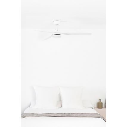 FARO 33814WT1S - Диммируемый потолочный вентилятор PUNT M LED/18 Вт/230 В 2700/3000/4000 К, диаметр 132 см, белый, Wi‑Fi Tuya + пульт дистанционного управления