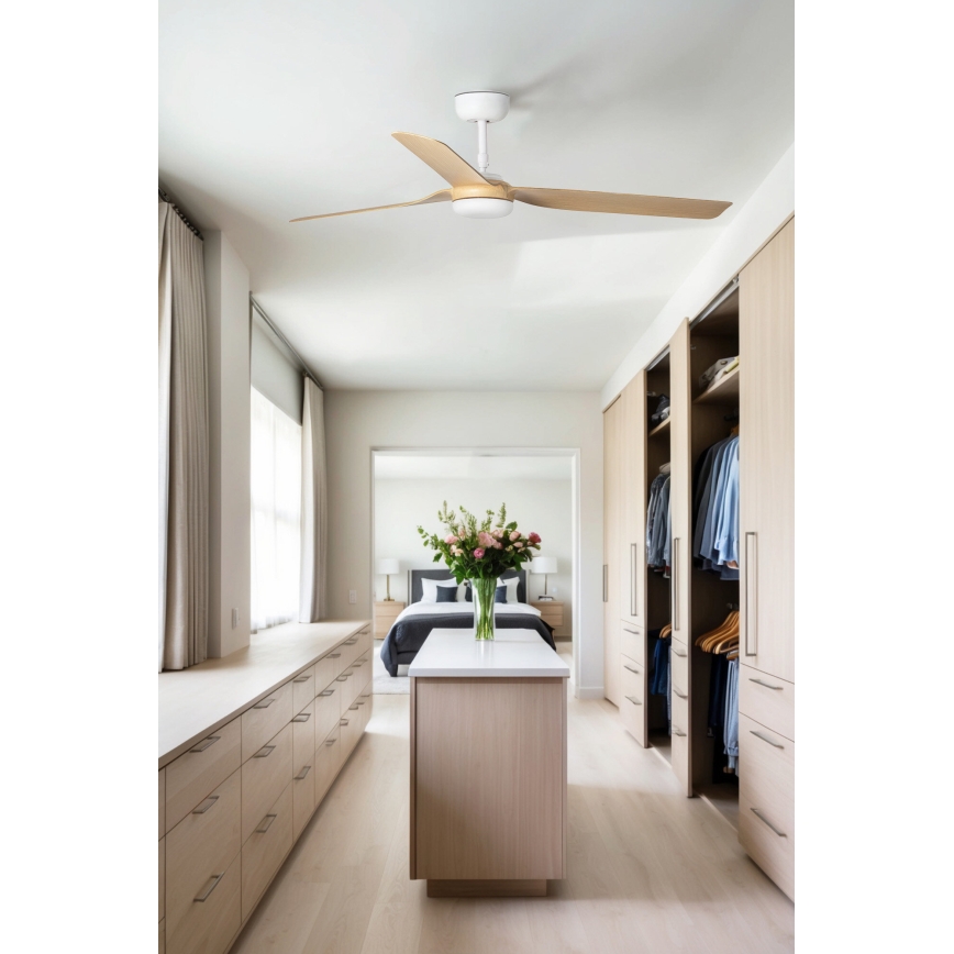 FARO 33816WT - Стельовий вентилятор PUNT M коричневий/білий діаметр 132 см Wi-Fi Tuya + пульт дистанційного керування