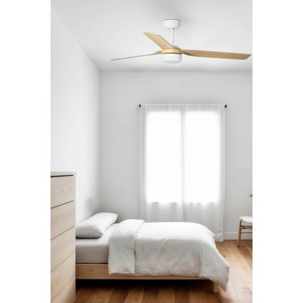 FARO 33816WT1S - димований LED стельовий вентилятор PUNT M LED/18W/230V 2700/3000/4000K діаметр 132 см бежевий/білий Wi-Fi Tuya + пульт дистанційного керування