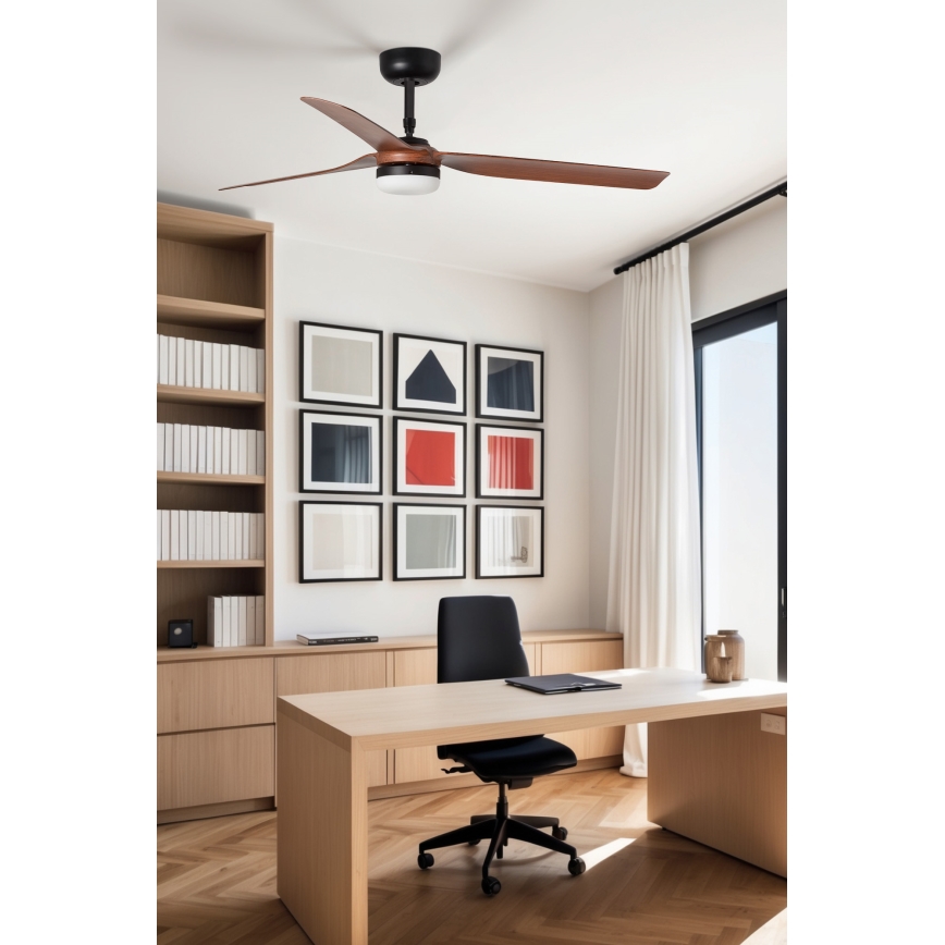 FARO 33817WT1S - LED диммируемый потолочный вентилятор PUNT M LED/18W/230V 2700/3000/4000K диаметр 132 см коричневый/черный Wi-Fi Tuya + пульт дистанционного управления