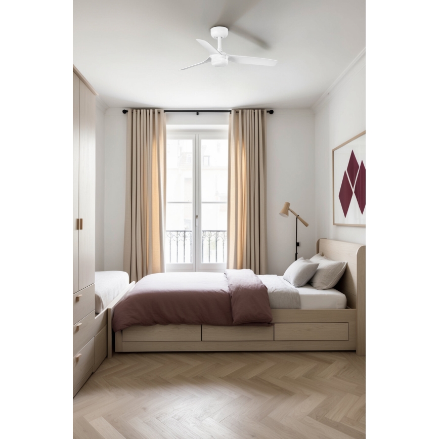 FARO 33820-1TW - стельовий вентилятор MINI PUNT S з LED-підсвіткою, димований, LED 10 Вт, 2700/3000/4000K, білий, діаметр 90 см + пульт дистанційного керування