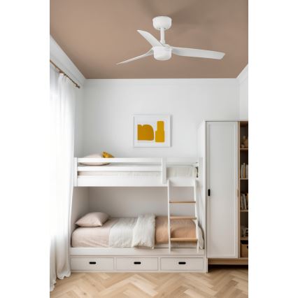 FARO 33820WT-1TW - Светодиодный диммируемый потолочный вентилятор MINI PUNT S LED, 10 Вт / 230 В, 2700/3000/4000 К, белый, диаметр 90 см, с поддержкой Wi-Fi Tuya и дистанционным пультом управления
