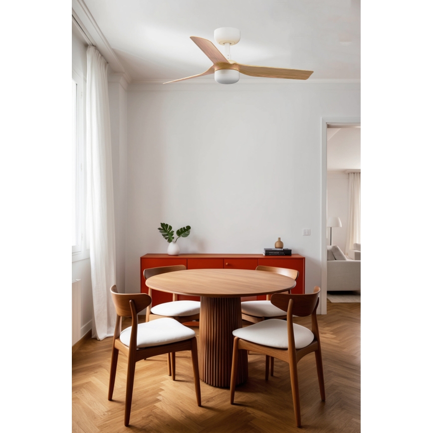 FARO 33821WT-1TW - Світлодіодний стельовий вентилятор з регулюванням яскравості MINI PUNT S LED/10W/230V 2700/4000/6000K коричневий/білий діаметр 90 см Wi-Fi Tuya + пульт дистанційного керування