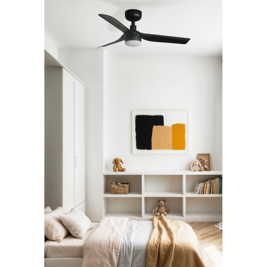 FARO 33822WT-1TW - Світлодіодний стельовий вентилятор з регулюванням яскравості MINI PUNT S LED/10W/230V 2700/4000/6000K чорний діаметр 90 см Wi-Fi Tuya + пульт дистанційного керування