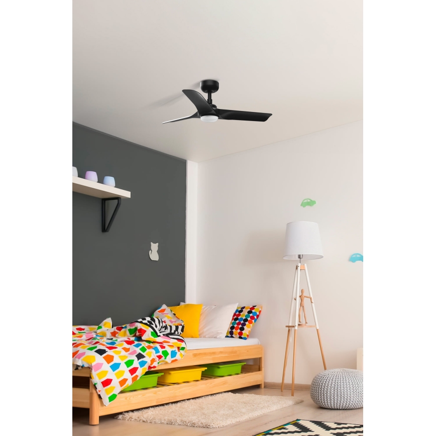 FARO 33825-1TW - LED Стельовий вентилятор з регулюванням яскравості HEY S LED/10W/230V 2700/4000/6000K чорний діаметр 90 см + пульт дистанційного керування
