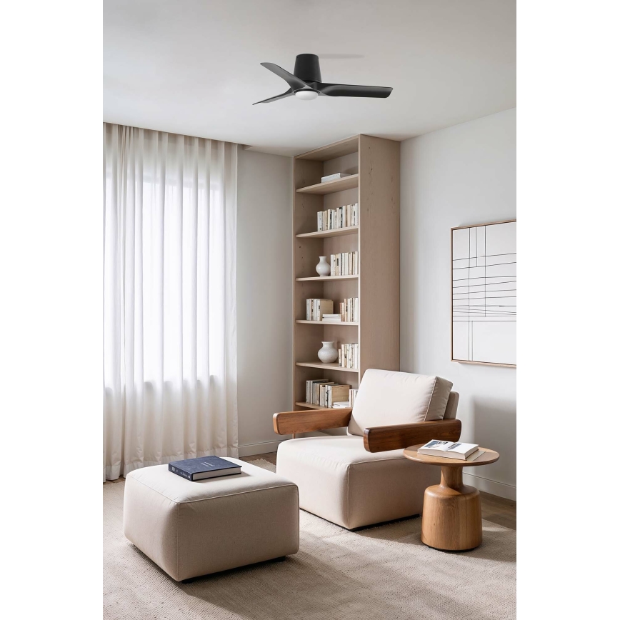 FARO 33827-1TW - Светодиодный потолочный вентилятор с регулированием яркости HEY TUB S LED/10W/230V 2700/4000/6000K черный диаметр 90 см + дистанционное управление