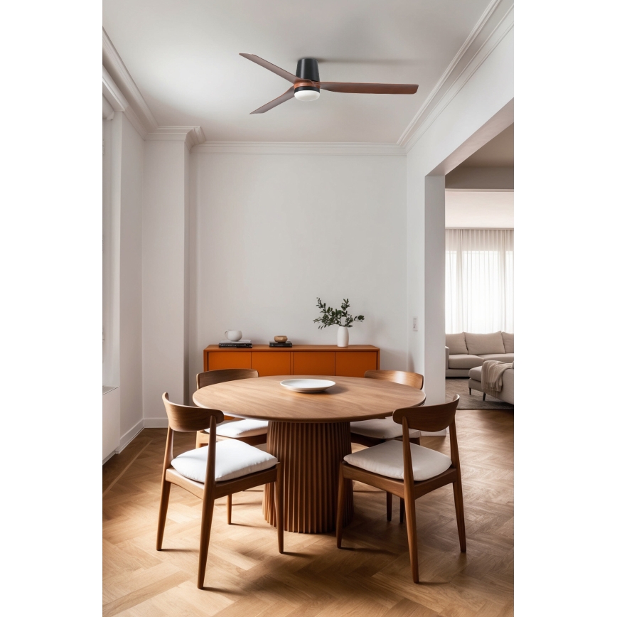 FARO 33831WT-1TW - Светодиодный потолочный вентилятор с регулированием яркости PUNT TUB M LED/18W/230V 3000/4200/6500K коричневый/черный диаметр 132 см Wi-Fi Tuya + дистанционное управление