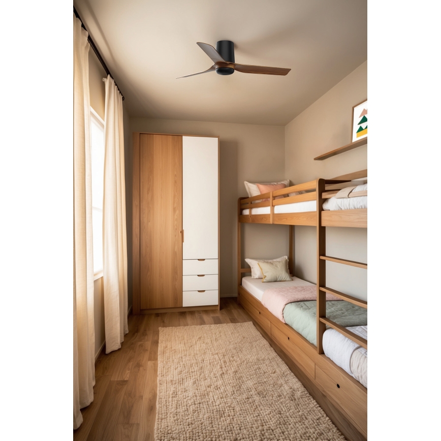 FARO 33835WT - Потолочный вентилятор MINI PUNT TUB S коричневый/черный диаметр 90 см Wi-Fi Tuya + дистанционное управление