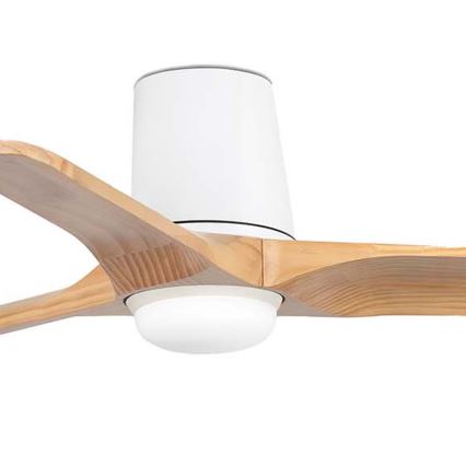 FARO 33836WT-1TW - диммируемый потолочный вентилятор HEYWOOD TUB S с LED/10W/230V 2700/3000/4000K сосна/белый, диаметр 90 см Wi‑Fi Tuya + пульт дистанционного управления