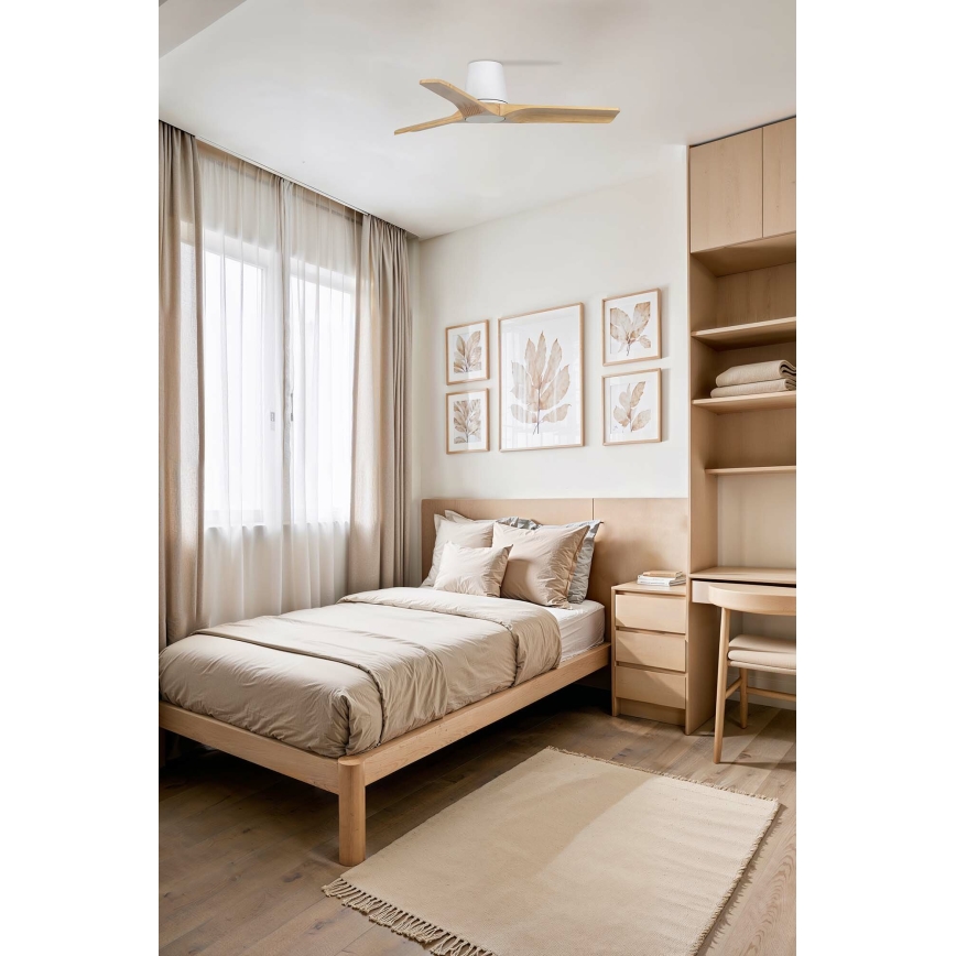 FARO 33836WT - Потолочный вентилятор HEYWOOD TUB S сосна/белый, диаметр 90 см, Wi-Fi Tuya + дистанционное управление