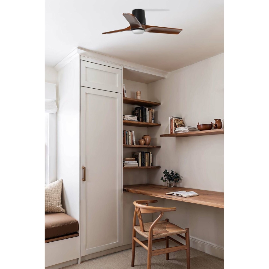 FARO 33837WT-1TW - Светодиодный потолочный вентилятор с регулированием яркости HEYWOOD TUB S LED/10W/230V 2700/4000/6000K сосна/белый диаметр 90 см Wi-Fi Tuya + дистанционное управление