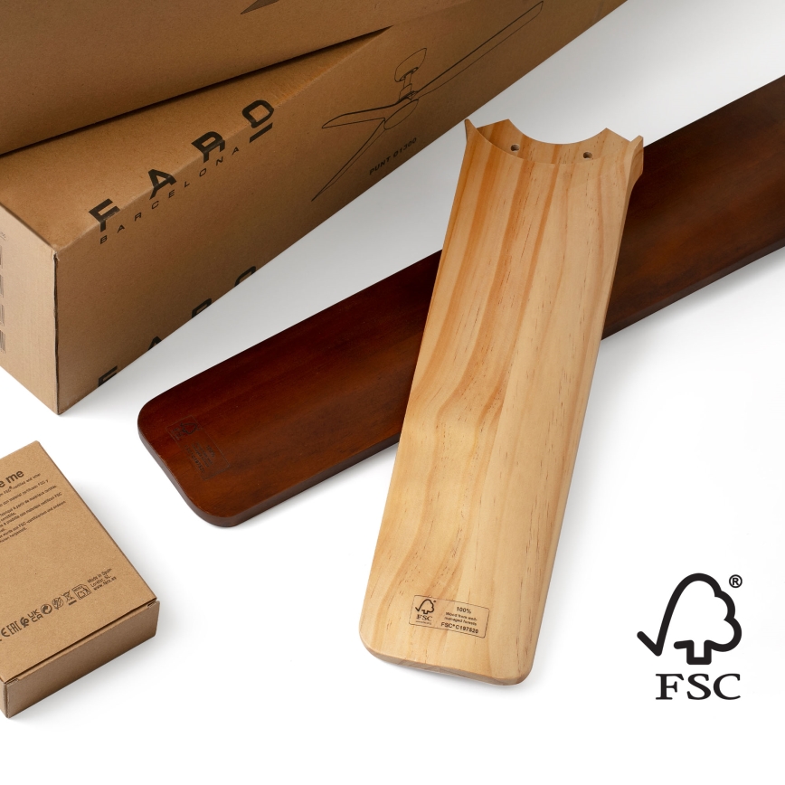 FARO 33837WT - Потолочний вентилятор HEYWOOD TUB S сосна/чорний діаметр 90 см Wi-Fi Tuya + дистанційне керування