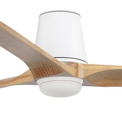 FARO 33838WT-1TW - Світлодіодний стельовий вентилятор з регулюванням яскравості HEYWOOD TUB L LED/10W/230V 2700/4000/6000K сосна/білий діаметр 132 см Wi-Fi Tuya + пульт дистанційного керування