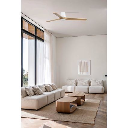 FARO 33838WT-1TW - Светодиодный потолочный вентилятор с регулированием яркости HEYWOOD TUB L LED/10W/230V 2700/4000/6000K сосна/белый диаметр 132 см Wi-Fi Tuya + дистанционное управление