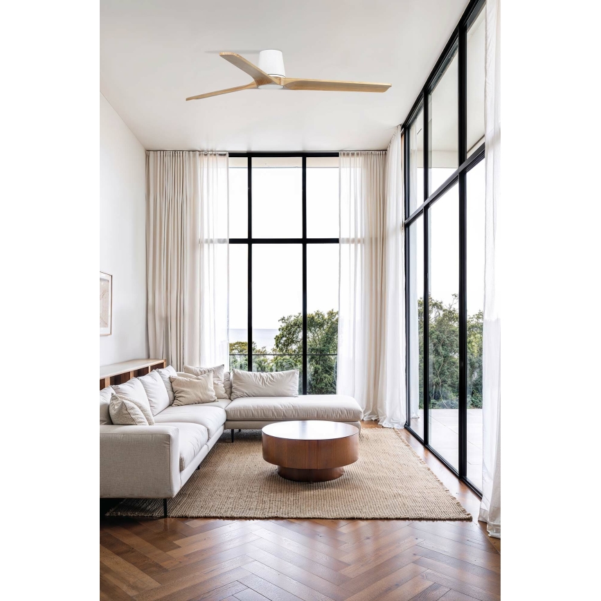 FARO 33838WT - Стельовий вентилятор HEYWOOD TUB L сосна/білий діаметр 132 см Wi-Fi Tuya + пульт дистанційного керування