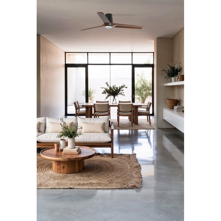 FARO 33839-1TW - Світлодіодний регульований стельовий вентилятор HEYWOOD TUB L LED/10W/230V 2700/4000/6000K сосна/чорний діам. 132 см + дистанційне керування