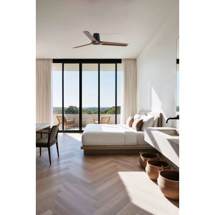 FARO 33839 - Потолочний вентилятор HEYWOOD TUB L сосна/чорний діам. 132 см + дистанційне керування