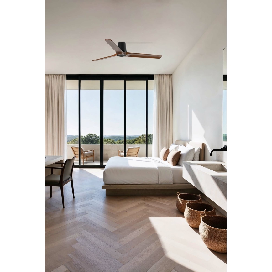 FARO 33839 - Потолочний вентилятор HEYWOOD TUB L сосна/чорний діам. 132 см + дистанційне керування