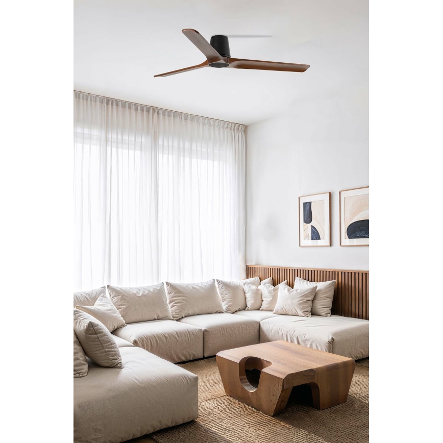 FARO 33839WT - Стельовий вентилятор HEYWOOD TUB L сосна/чорний діаметр 132 см Wi-Fi Tuya + пульт дистанційного керування