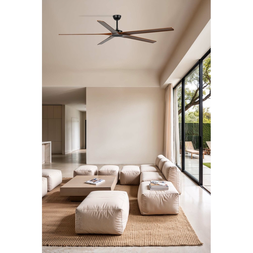 FARO 34190WT - Потолочный вентилятор BIGWOOD XL сосна/черный диаметр 200 см Wi-Fi Tuya + дистанционное управление