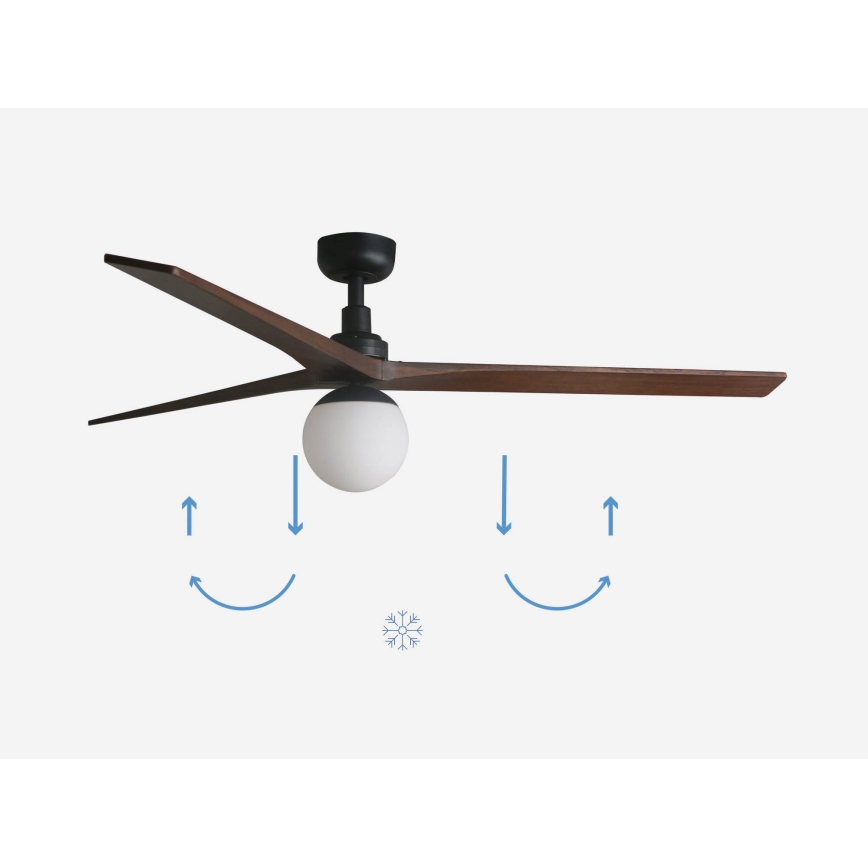 FARO 34276-11L - Потолочный вентилятор KLIM L 1xE27/15W/230V орех/черный диаметр 150 см + дистанционное управление