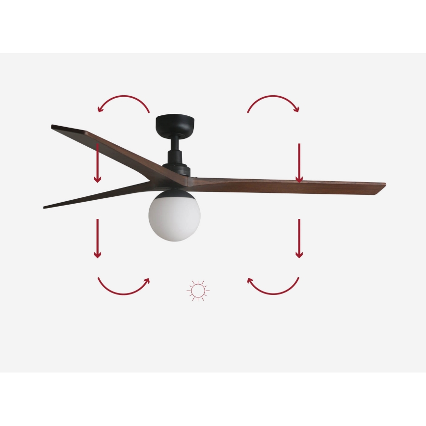 FARO 34276-11L - Стельовий вентилятор KLIM L 1xE27/15W/230V волоський горіх/чорний діаметр 150 см + пульт дистанційного керування