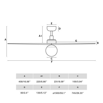 FARO 34282WT-11L - Потолочный вентилятор KLIM L 1xE27/15W/230V сосна/черный диаметр 150 см Wi-Fi Tuya + дистанционное управление