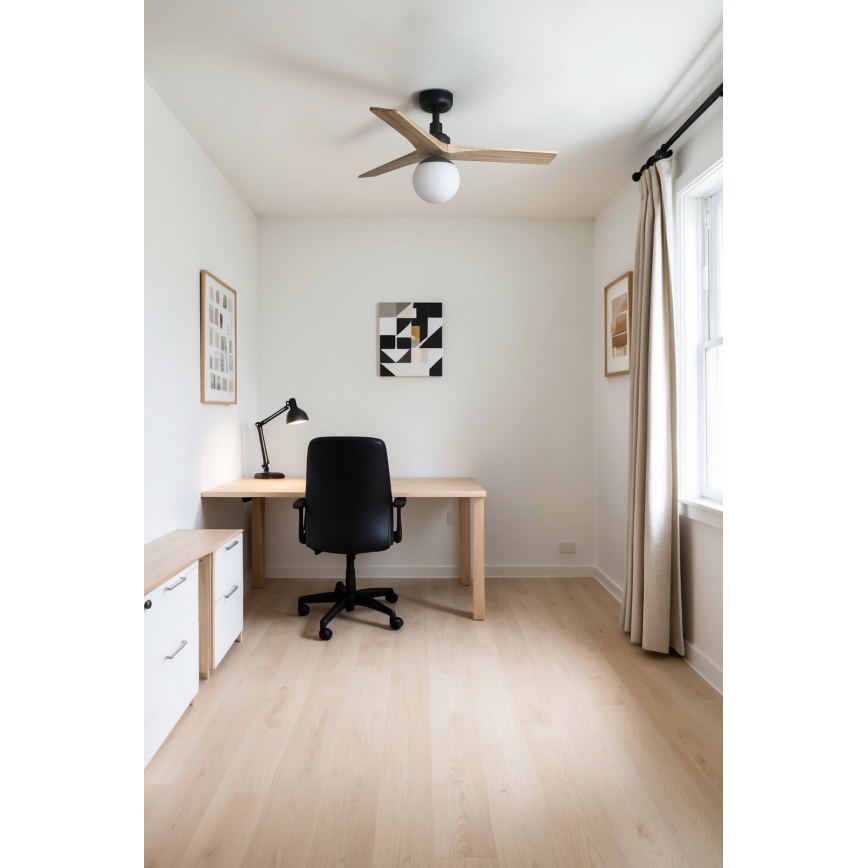 FARO 34284-11L - Потолочный вентилятор KLIM S 1xE27/15W/230V сосна/черный диаметр 92,5 см + дистанционное управление