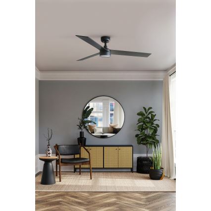 FARO 34298WT-1TW - Світлодіодний стельовий вентилятор з регулюванням яскравості RUDDER L LED/18W/230V 2700/4350/6000K чорний діаметр 132 см Wi-Fi Tuya + пульт дистанційного керування