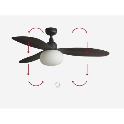 FARO 34301-11L - Стельовий вентилятор PALMA 1xE27/15W/230V коричневий діаметр 129 см IP44 + пульт дистанційного керування