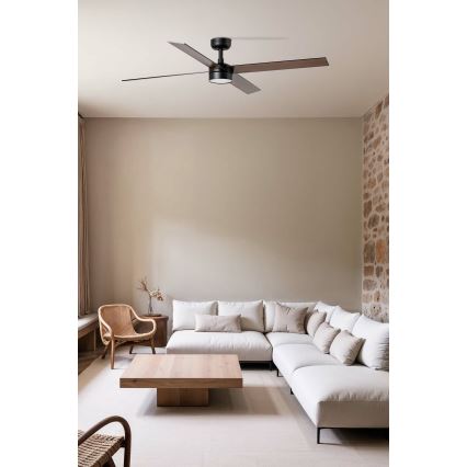 FARO 34356WT-1TW - Світлодіодний стельовий вентилятор з регулюванням яскравості RUDDER L LED/18W/230V 2700/4350/6000K коричневий/чорний діаметр 132 см Wi-Fi Tuya + пульт дистанційного керування