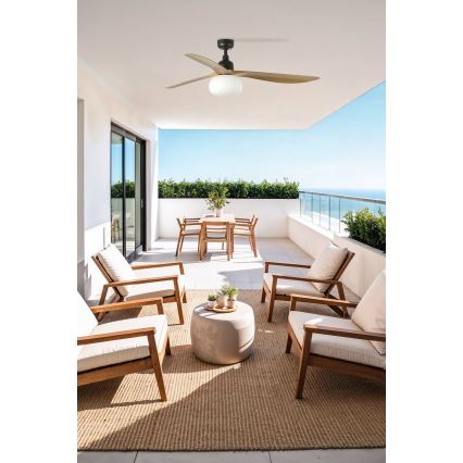 FARO 34360WT-11L - Стельовий вентилятор OUTWOOD L 1xE27/15W/230V коричневий/чорний діаметр 150 см Wi-Fi Tuya IP44 + дистанційне керування