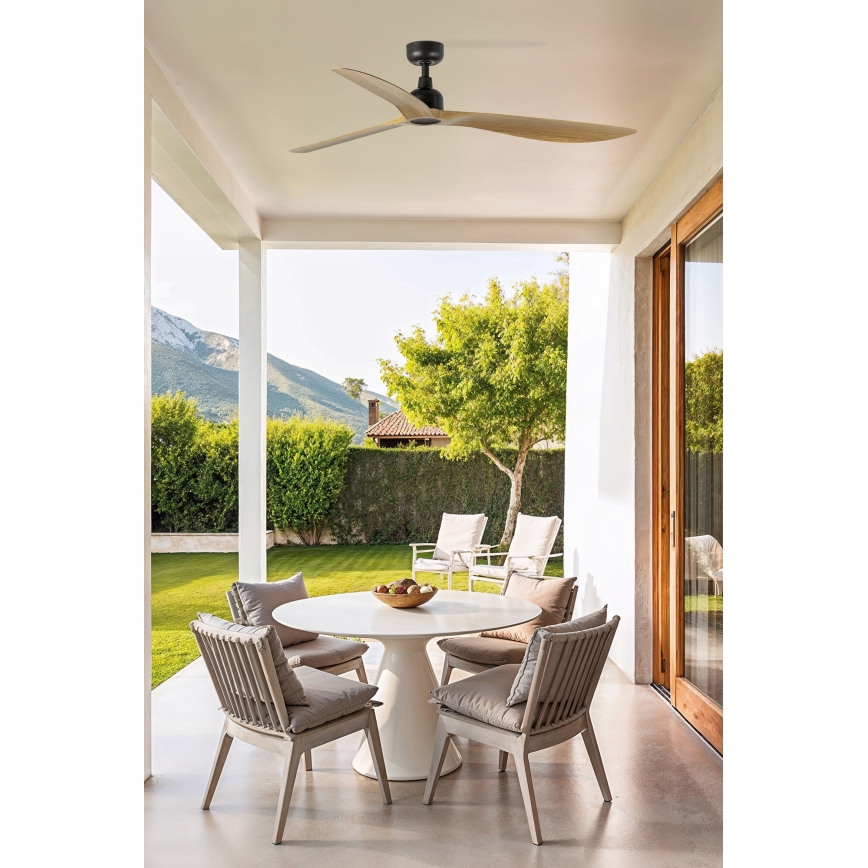 FARO 34360WT - Потолочный вентилятор OUTWOOD L, коричневый/чёрный, диаметр 150 см, Wi-Fi Tuya, IP44 + пульт дистанционного управления