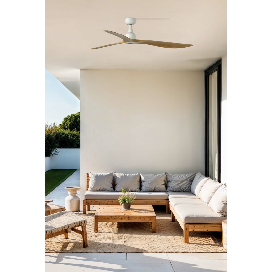 FARO 34361 - Стельовий вентилятор OUTWOOD L коричневий/білий діаметр 150 см IP44 + пульт дистанційного керування