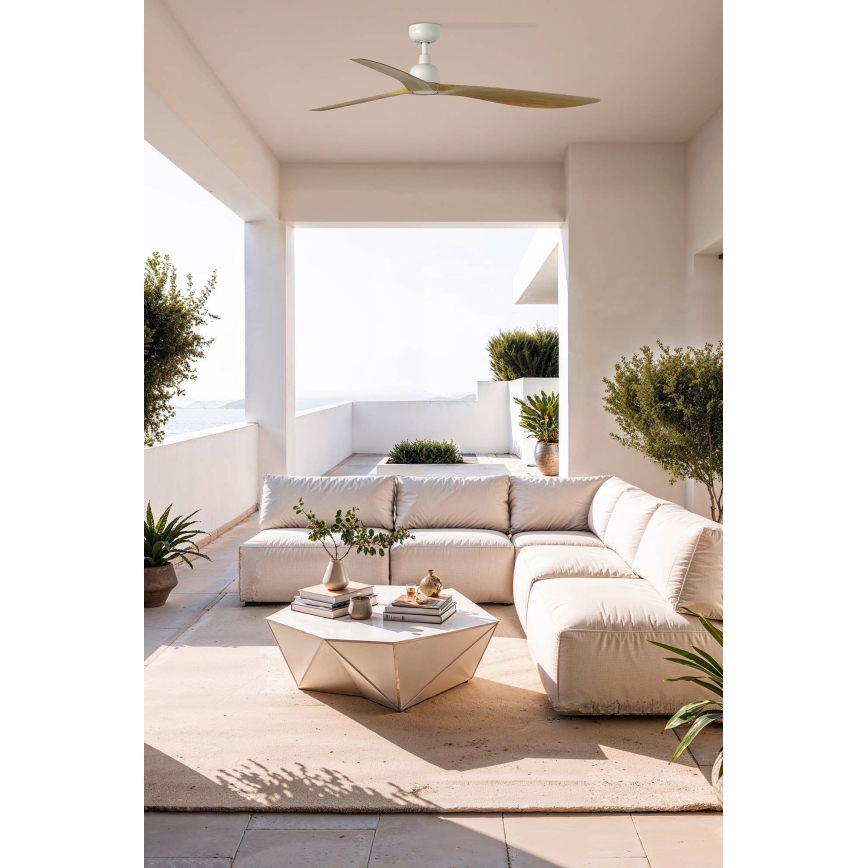 FARO 34361WT - Стельовий вентилятор OUTWOOD L коричневий/білий діам. 150 см Wi-Fi Tuya IP44 + дистанційне керування