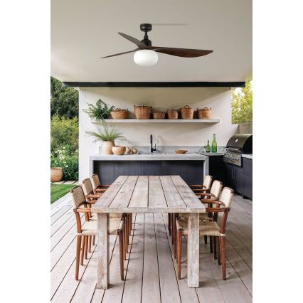 FARO 34362WT-11L - Стельовий вентилятор OUTWOOD L 1xE27/15W/230V коричневий/чорний, діаметр 150 см Wi-Fi Tuya IP44 + дистанційне керування