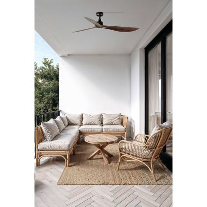 FARO 34362WT - Потолочный вентилятор OUTWOOD L коричневый/чёрный Ø 150 см Wi-Fi Tuya IP44 + пульт дистанционного управления