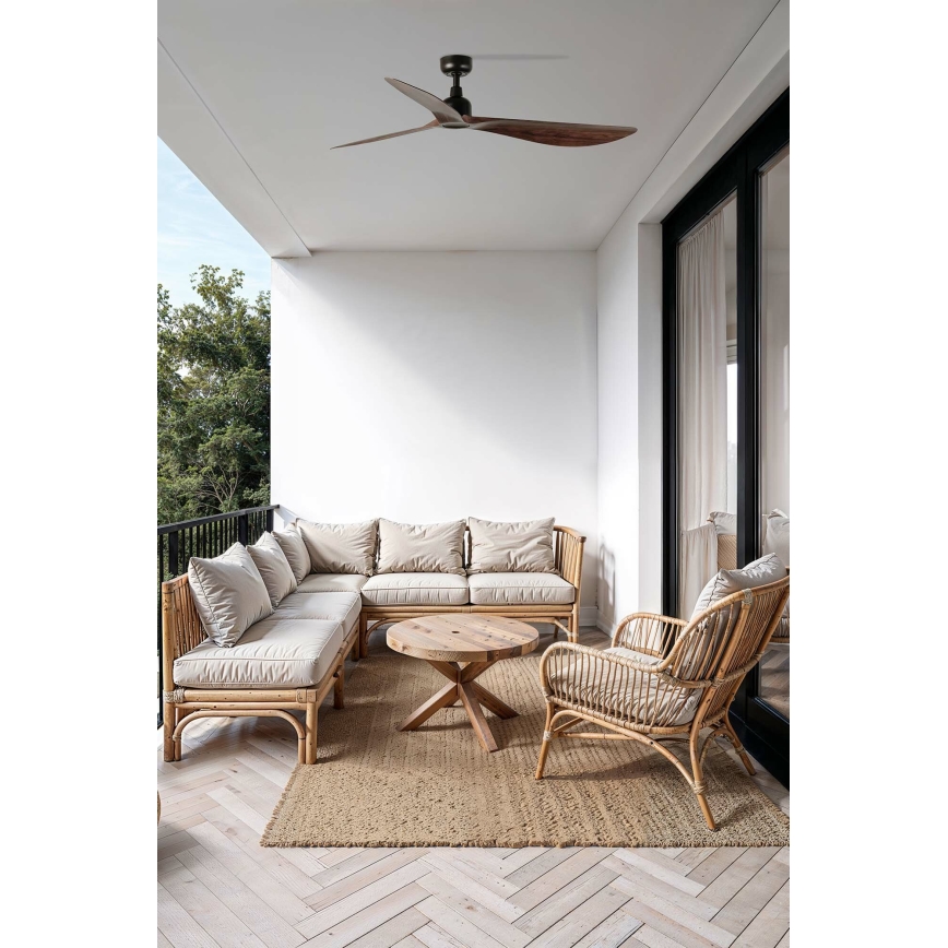 FARO 34362WT - Стельовий вентилятор OUTWOOD L коричневий/чорний діаметр 150 см Wi-Fi Tuya IP44 + пульт дистанційного керування