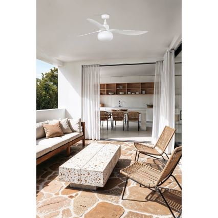 FARO 34363WT-11L - Потолочный вентилятор OUTWOOD L 1xE27/15W/230V, белый, диаметр 150 см, Wi-Fi Tuya, IP44 + дистанционное управление