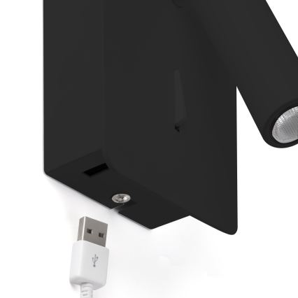 FARO 62116 - Светодиодный настенный точечный светильник SUAU LED/3W/230V USB черный