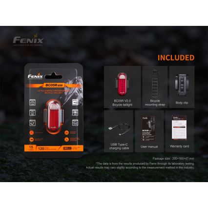 Fenix BC05RV20 - Светодиодный аккумуляторный велосипедный фонарь LED/USB IP66 15 лм 120 часов